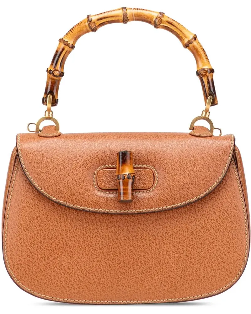Gucci Hobo Bags Grained Calfskin Bamboo Night braun Braun