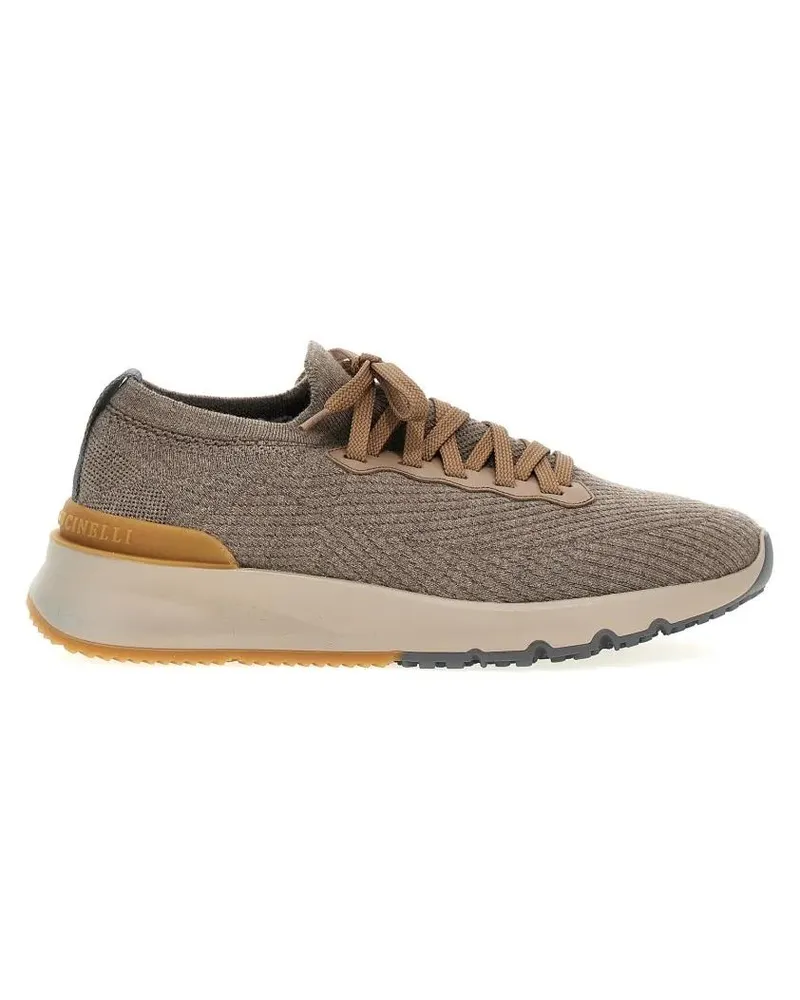Brunello Cucinelli Low-Top Sneaker Stretch Knit Low Sneakers With Laces braun Braun
