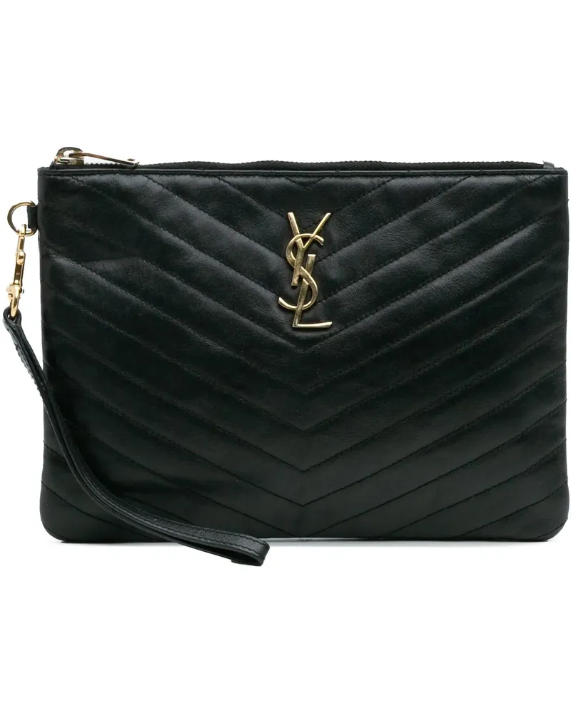 Saint Laurent Clutches Chevron Leather Monogram New Jolie Clutch schwarz Schwarz