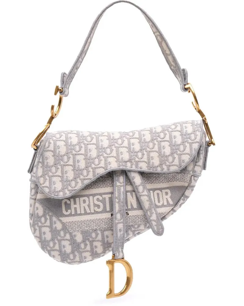 Dior Hobo Bags Oblique Embroidered Canvas Saddle Bag grau Grau