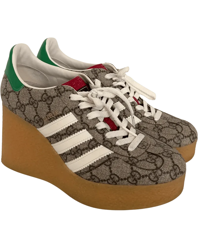 Gucci Low-Top Sneaker Adidas x  Gazelle Wedge Beige GG Monogram Siz braun Braun