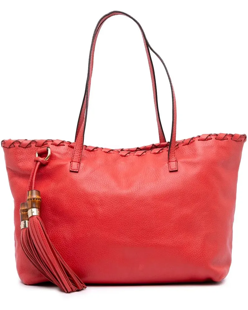 Gucci Shopper Leather Bamboo Tassel Tote rot Rot