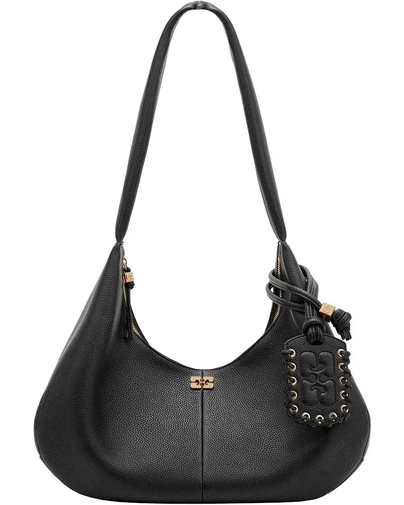 Ganni Hobo Bags Crescent-Shaped Nero Shoulder Bag With Textured Fi schwarz Schwarz