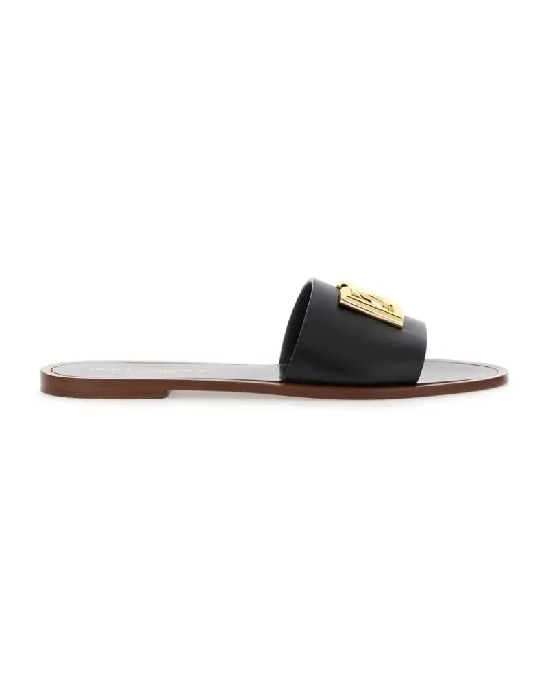 Dolce & Gabbana Sandalen Leather Slide Sandals schwarz Schwarz
