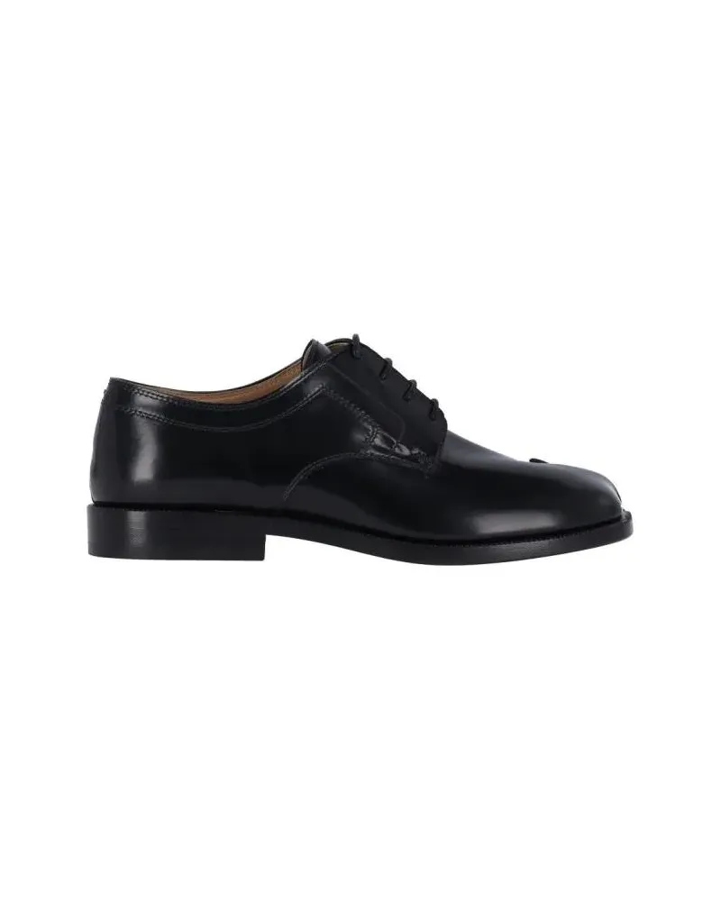 Maison Margiela Low-Top Sneaker Refined Black Leather Derby Shoes With Tabi Detail schwarz Schwarz