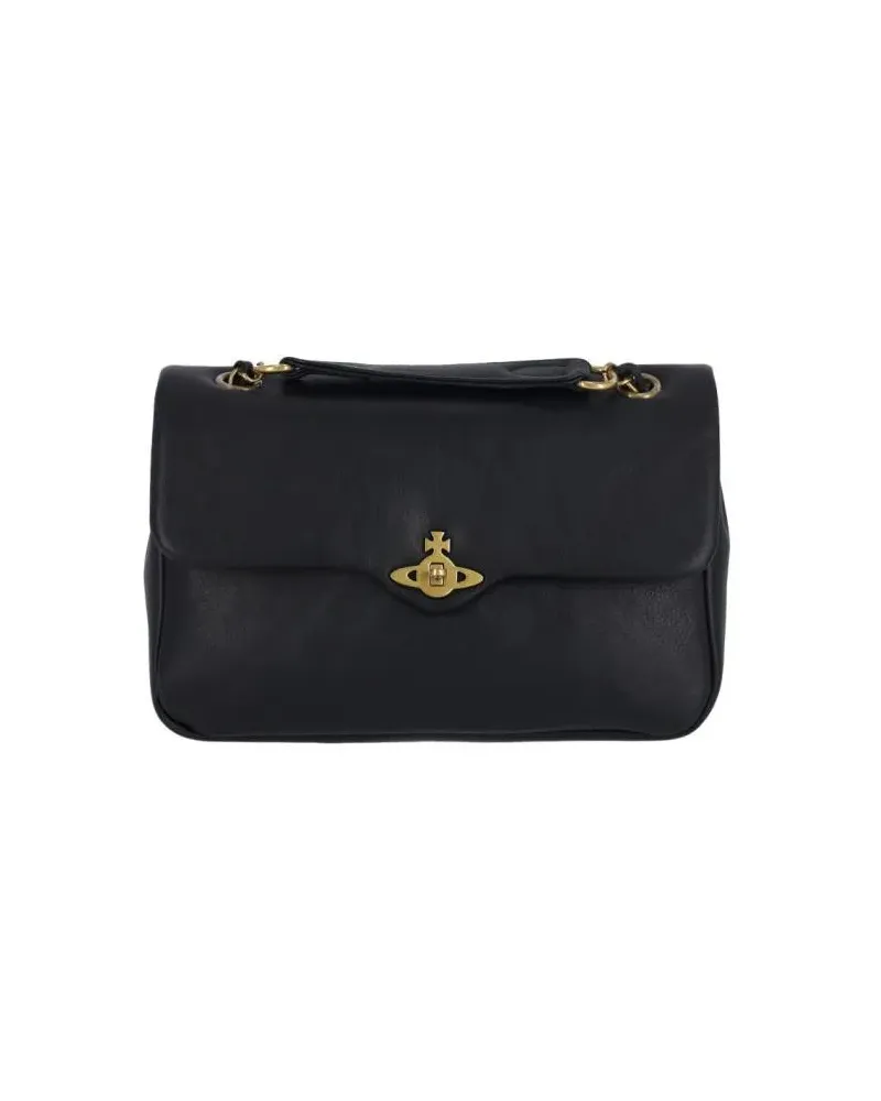 Vivienne Westwood Crossbody Bags Structured Black Leather Bag With Gold-Tone Clasp schwarz Schwarz