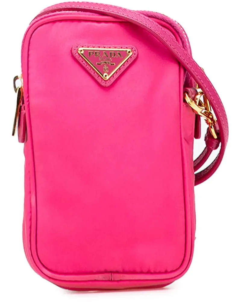 Prada Hobo Bags Tessuto Double Zip Phone Case rosa Gold