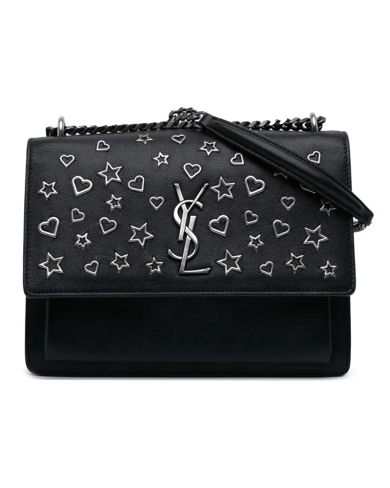 Saint Laurent Hobo Bags Medium Leather Monogram Stars and Hearts Sunset Cr schwarz Schwarz