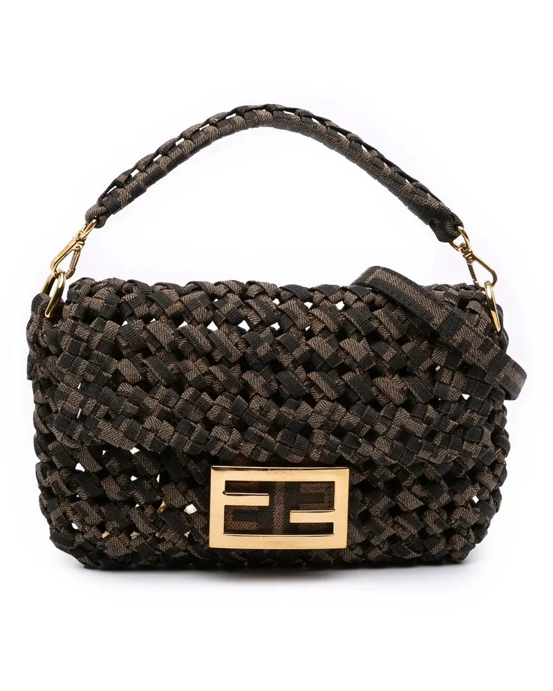 Fendi Hobo Bags Mini Interlaced Canvas Zucca Baguette Satchel braun Braun