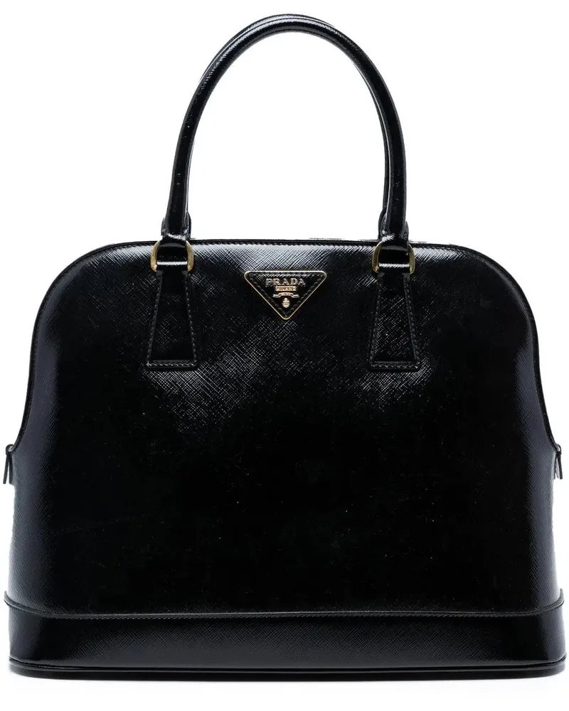 Prada Hobo Bags Saffiano Vernice Promenade Dome Satchel schwarz Schwarz