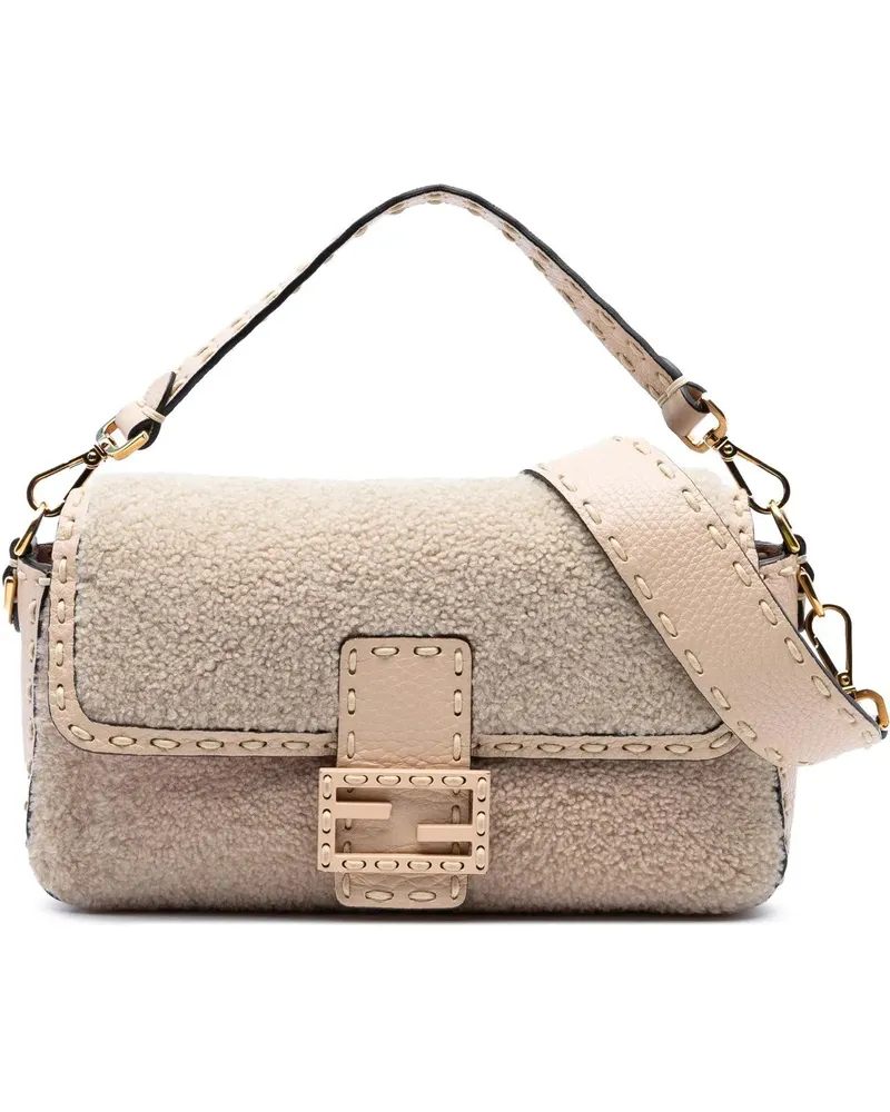 Fendi Hobo Bags Medium Shearling Selleria Baguette Satchel braun Braun