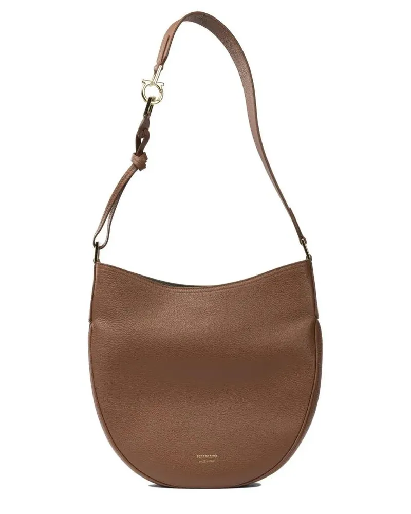 Ferragamo Hobo Bags Structured Leather Hobo Bag With Magnetic Closure braun Braun