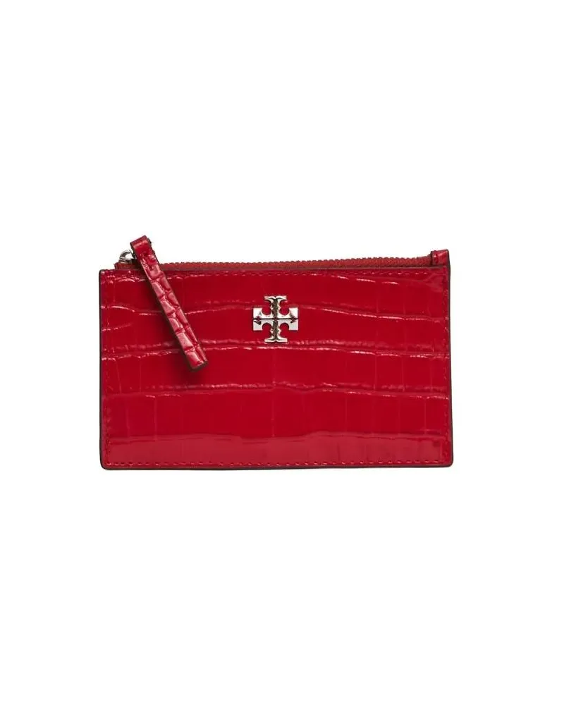 Tory Burch Portemonnaie Kira Crocodile Effect Zip Around Card Holder rot Rot