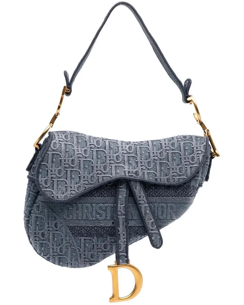 Dior Hobo Bags 2019 Oblique Embroidered Denim Saddle Bag blau Blau