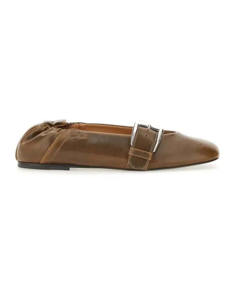Ganni Buckle Strap Ballet Flats grün Grün