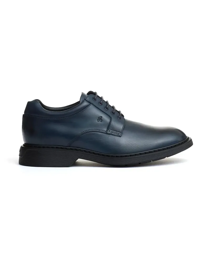Hogan Blue Leather Lace-Up With Striped Bottom blau Blau