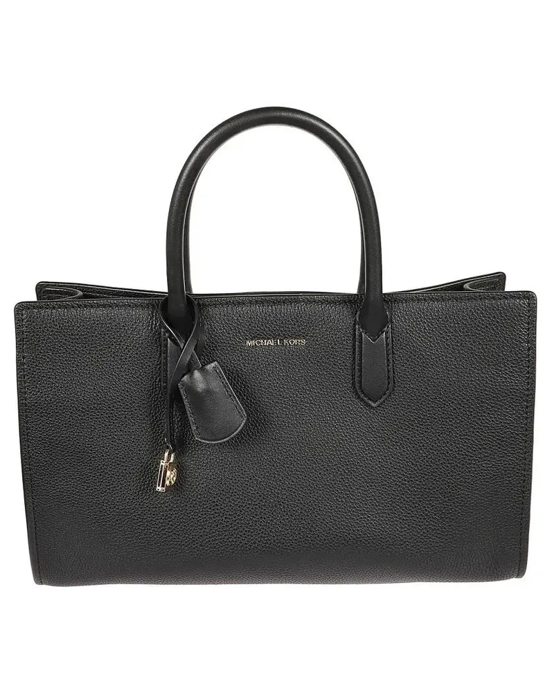 Michael Kors Hobo Bags Rectangular Grained Leather Bag With Padlock Charm schwarz Schwarz
