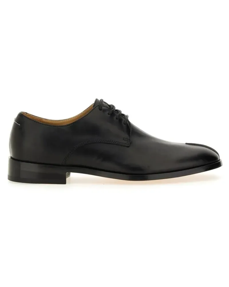 Maison Margiela Polished Black Leather Lace-Up Loafers schwarz Schwarz