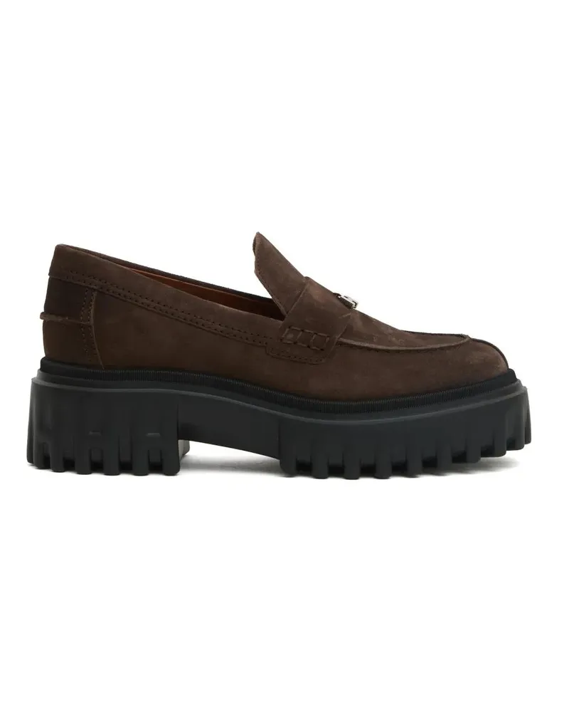 Hogan Brown Nubuck Leather Chunky-Soled Loafers braun Braun
