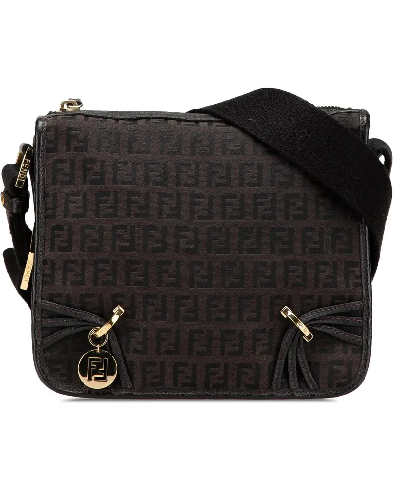 Fendi Hobo Bags Small Zucchino Canvas F Charm Crossbody braun Braun