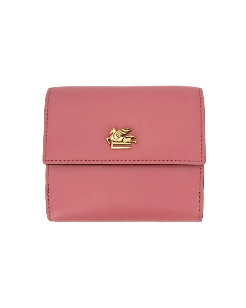 Etro Portemonnaie Pegasus Embellishment Leather Wallet pink Rosa