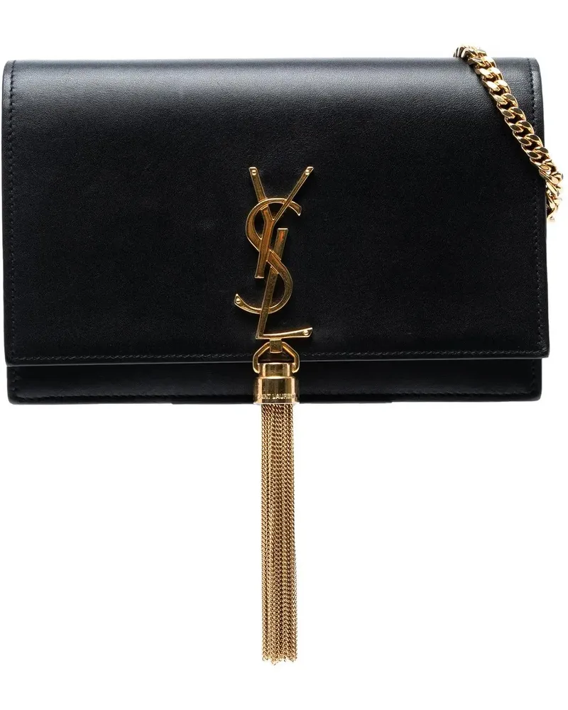 Saint Laurent Hobo Bags Smooth Calfskin Monogram Kate Tassel Chain Wallet schwarz Schwarz