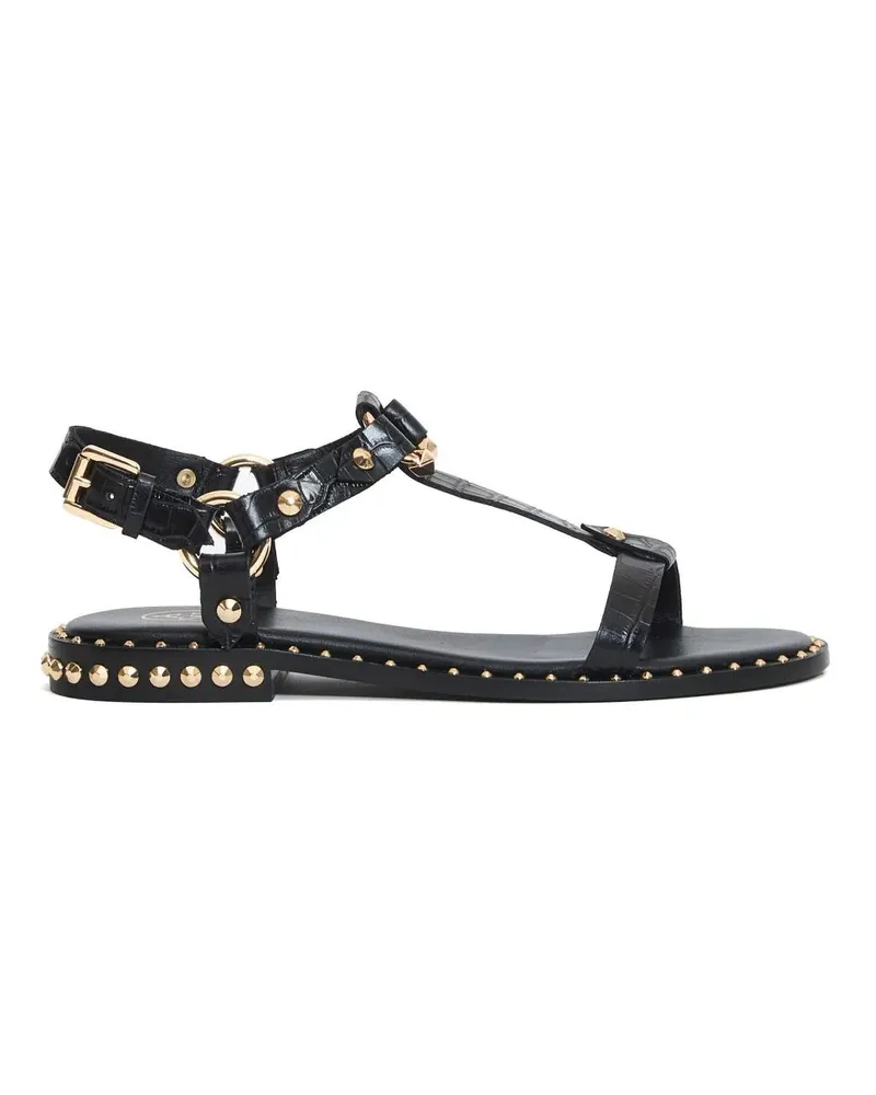 ash Sandalen Flat Sandals In Black Crocodile Print Leather schwarz Schwarz