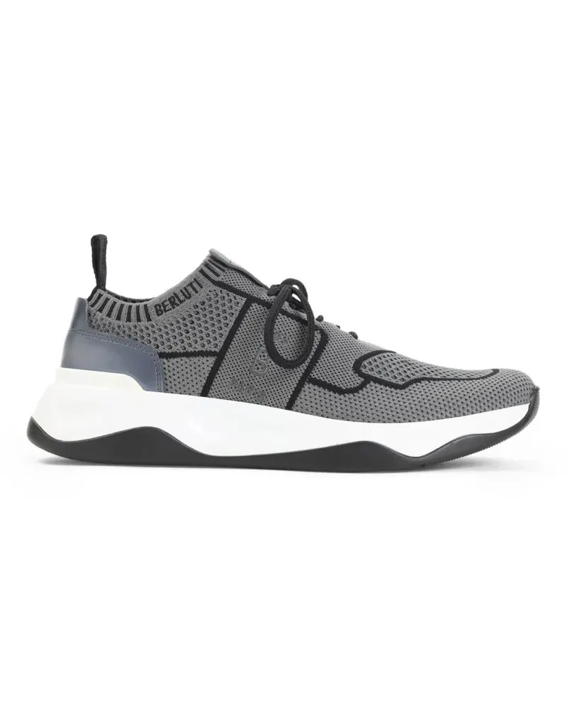 Berluti Low-Top Sneaker Gray Shadow Leather-Trimmed Sneakers With Sock-Lik grau Grau