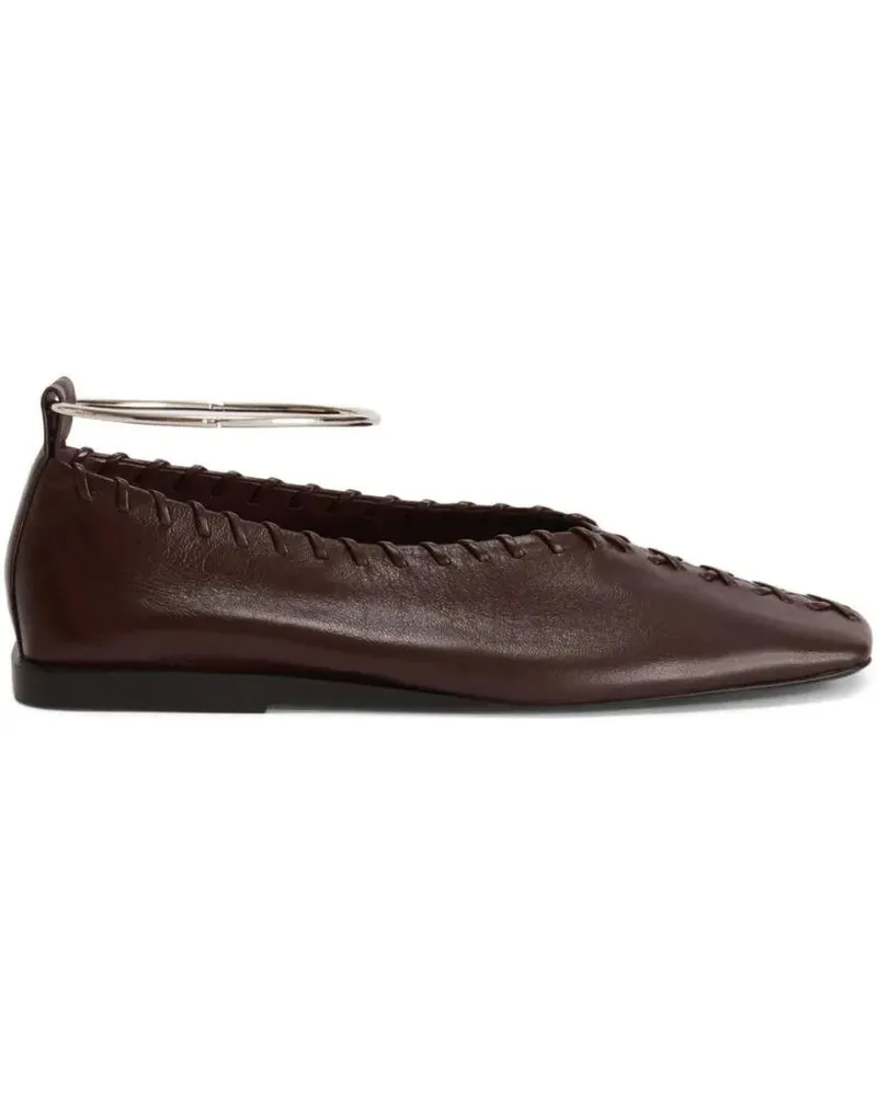 Jil Sander Mahogany Leather Ring Ballerina With Stitched Deta schwarz Schwarz