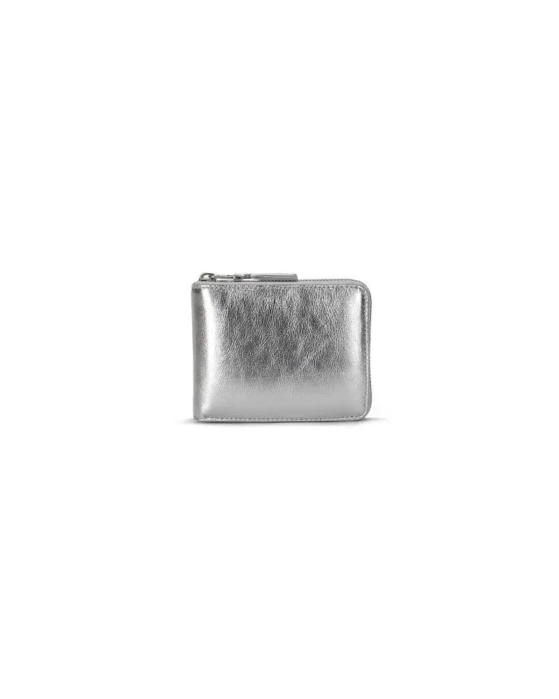 Comme des Garçons Portemonnaies Zip-Around Silver Wallet In Smooth Metallic Leathe grau Grau