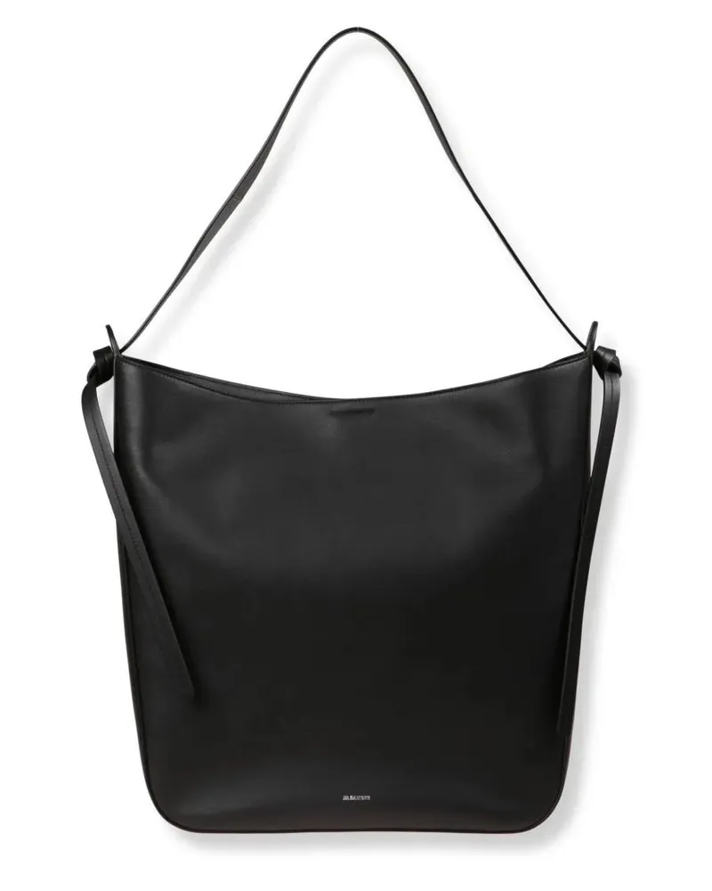 Jil Sander Hobo Bags Leather Shoulder Bag With Decorative Tassels schwarz Schwarz