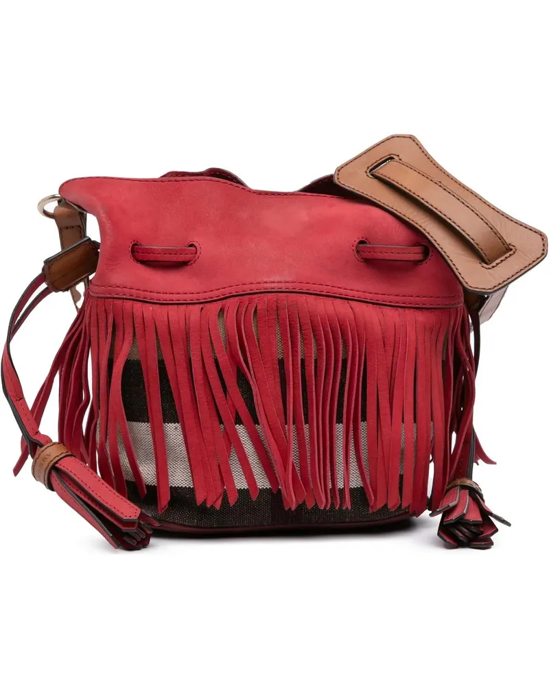 Burberry Hobo Bags Small Mega Check Canvas and Suede Fringe Belgrove rot Rot