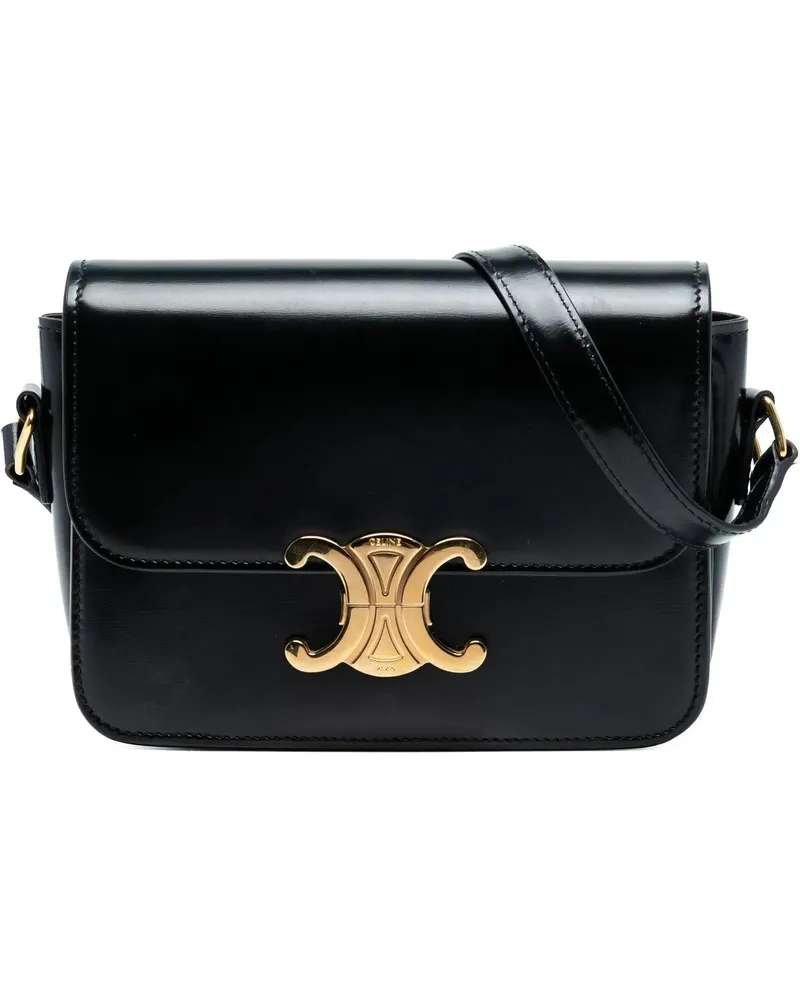 Celine Hobo Bags Teen Shiny Calfskin Triomphe Crossbody schwarz Schwarz