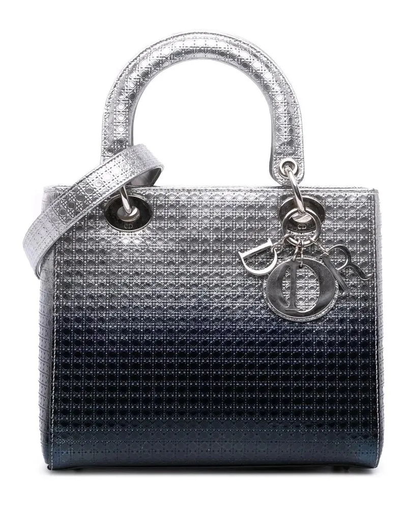 Dior Hobo Bags Medium Ombre Metallic Patent Microcannage Lady Dio silberfarben Silber