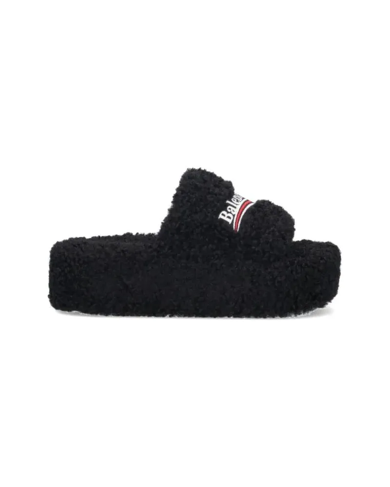 Balenciaga Sandalen "Furry" Slide Sandals – Black schwarz Schwarz
