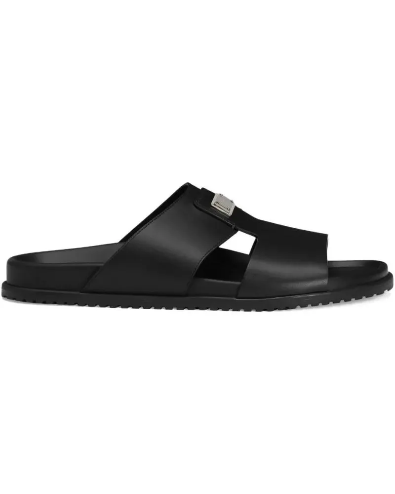 Dolce & Gabbana Loafer Logo-Embellished Black Leather Sandals With Moulde schwarz Schwarz