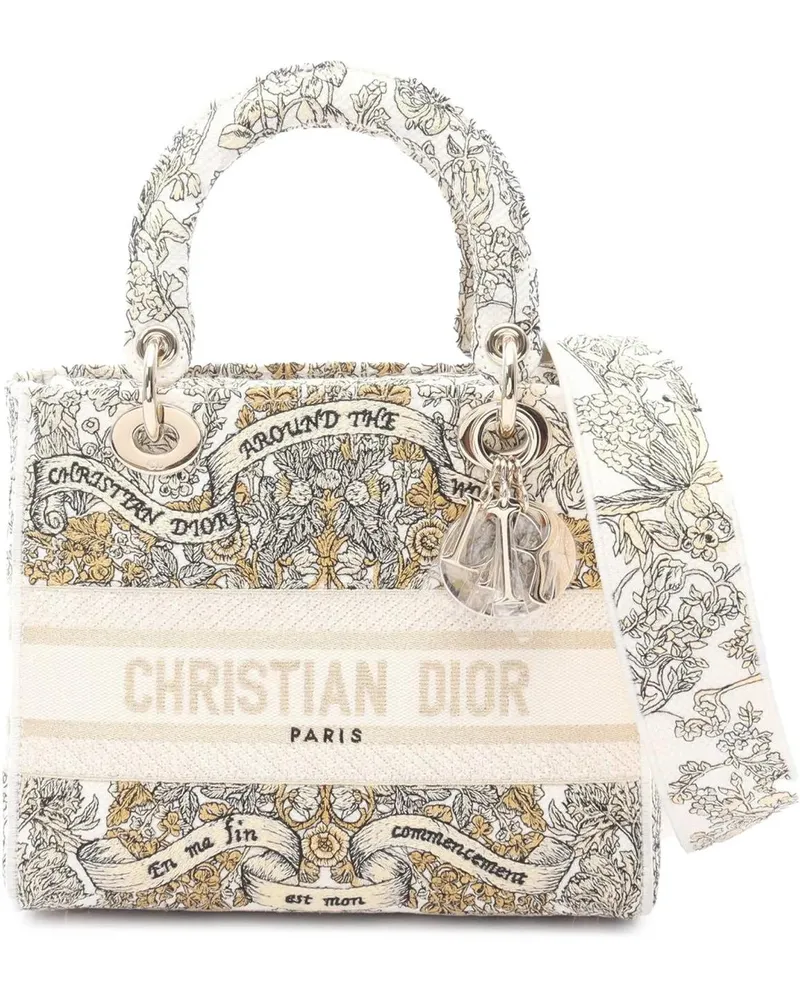 Dior Hobo Bags Medium Embroidered Canvas Around The World Stella weiß Weiß