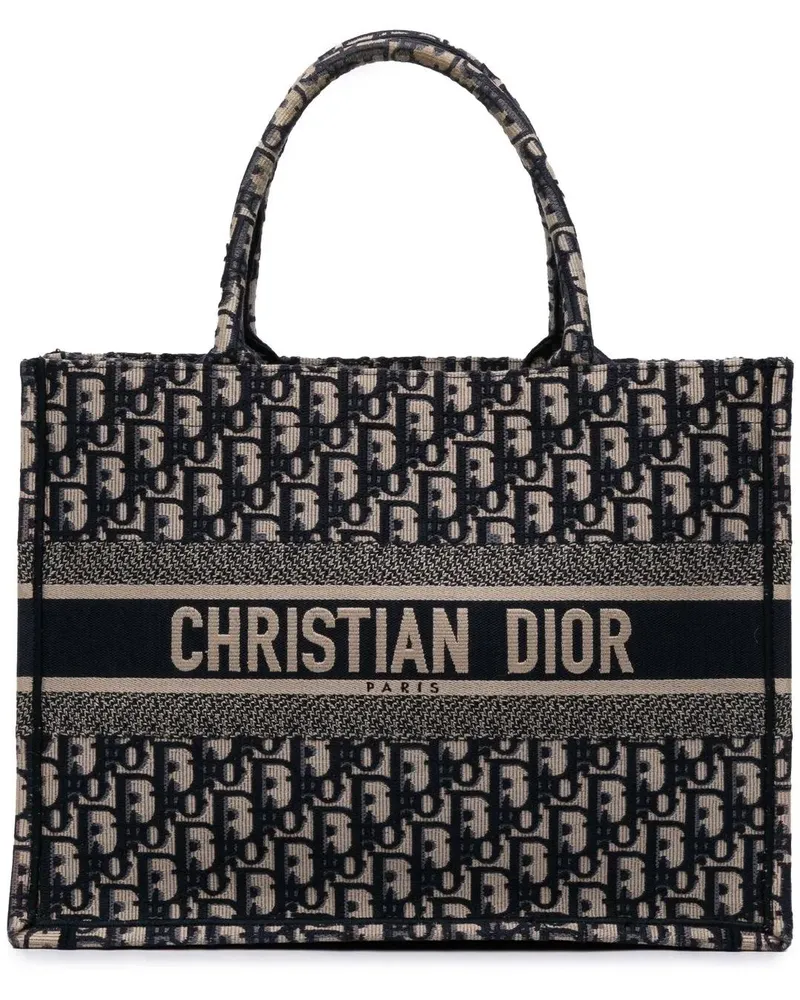 Dior Shopper Medium Oblique Canvas Book Tote blau Blau