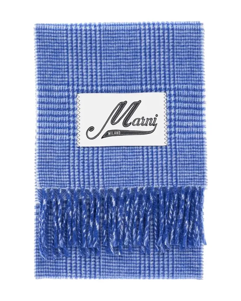 Marni Tücher & Schals Classic Check Wool Scarf With Logo Label blau Blau