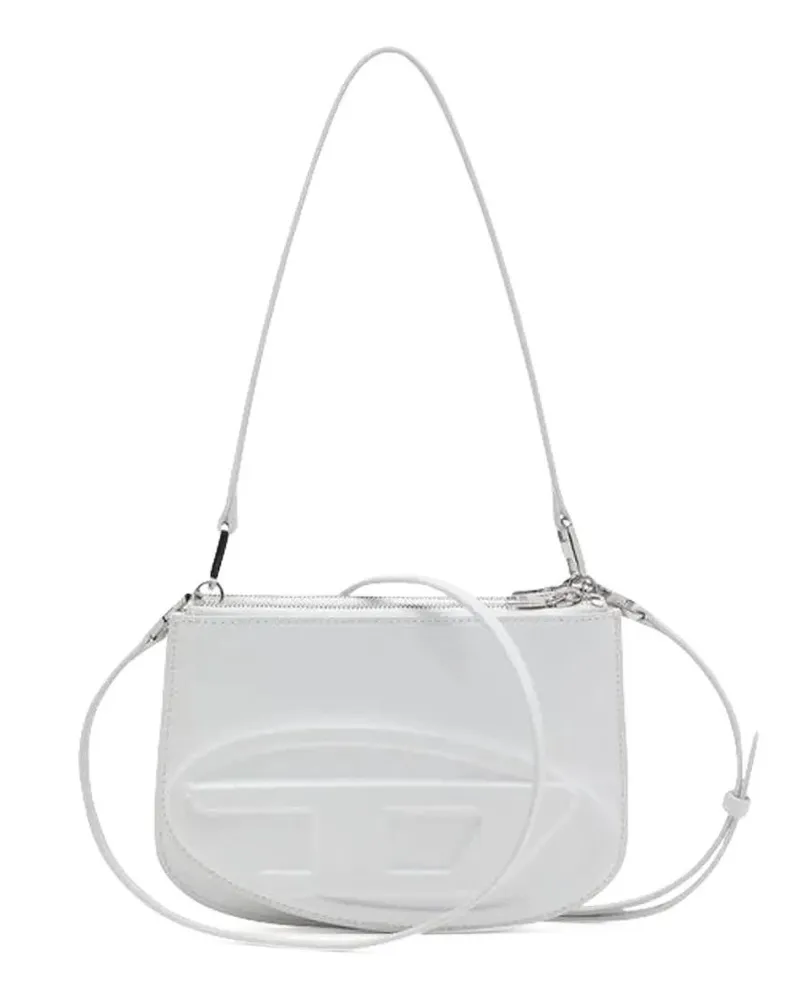 Diesel Hobo Bags Rectangular White Handbag With Embossed Logo And D weiß Weiß