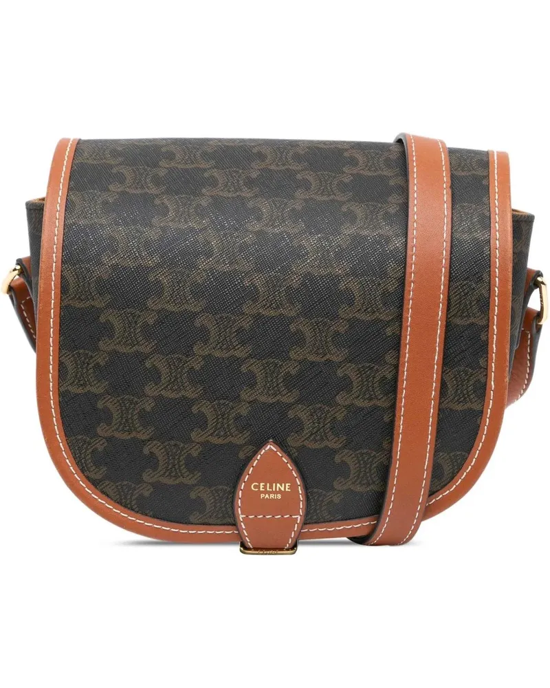 Celine Hobo Bags 2019 Medium Triomphe Coated Canvas Folco Crossbody braun Braun