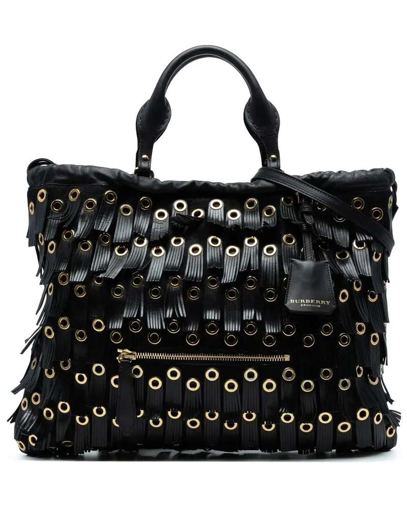 Burberry Hobo Bags Calf Hair and Leather Grommet Fringe Big Crush Tot schwarz Schwarz