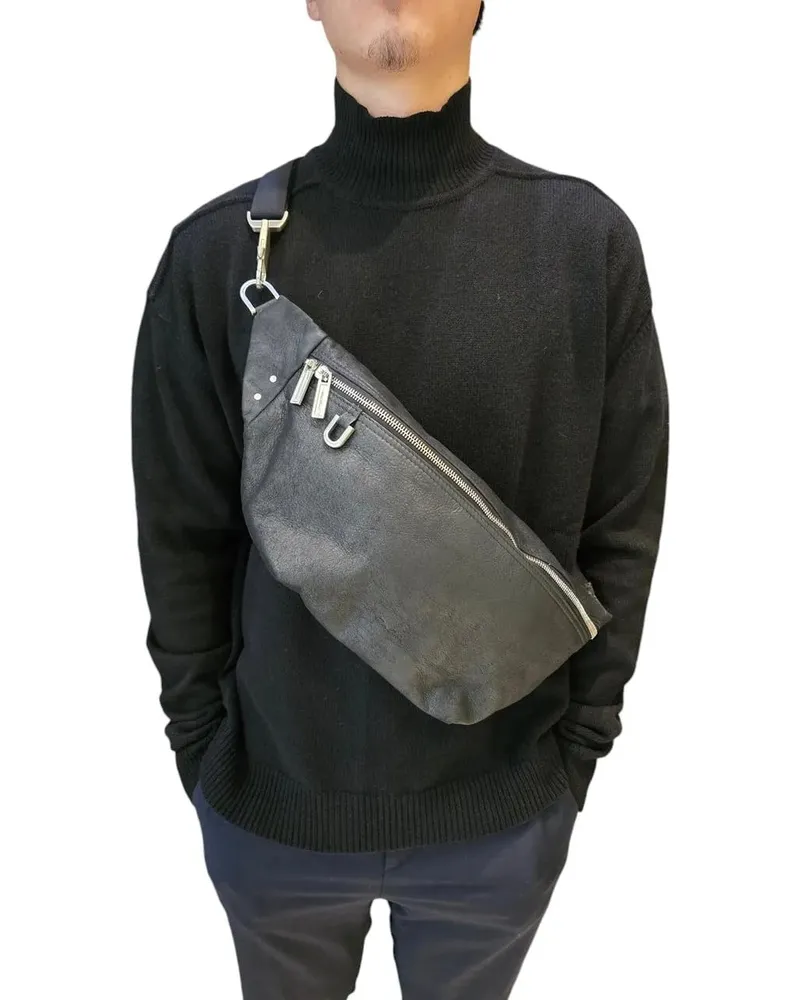 Rick Owens Rucksäcke Sac banane big Bumbag noir cuir blister  schwarz Schwarz