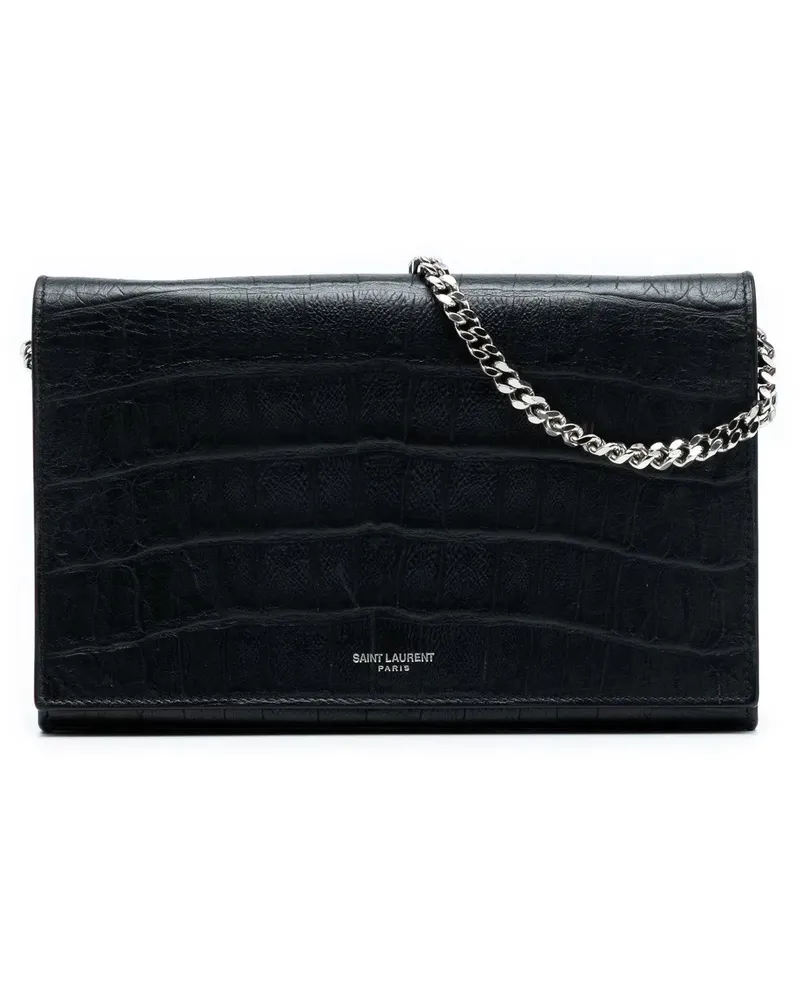 Saint Laurent Hobo Bags Croc Embossed Leather Wallet On Chain schwarz Schwarz