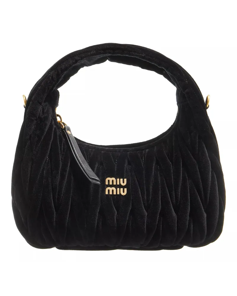 Miu Miu Hobo Bag Wander Mini Quillted Velvet Bag Schwarz