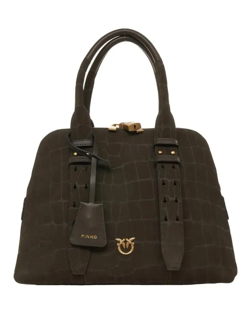 Pinko Shopper & Totes Trapezoidal Olive Suede Handbag schwarz Schwarz