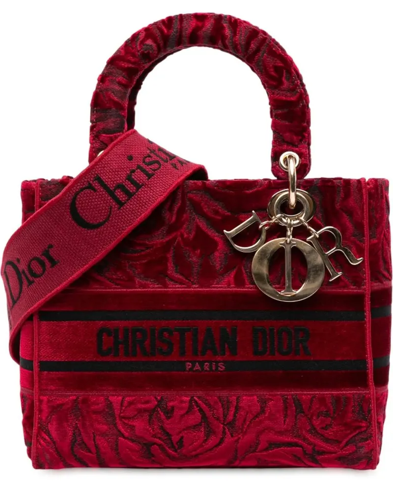 Dior Hobo Bags Medium Embroidered Velvet Roses Lady D Lite rot Rot
