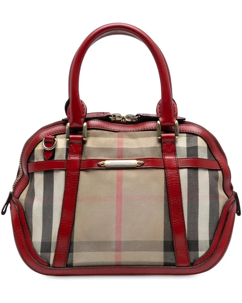 Burberry Hobo Bags Small Leather Trimmed House Check Canvas Bridle Or braun Braun
