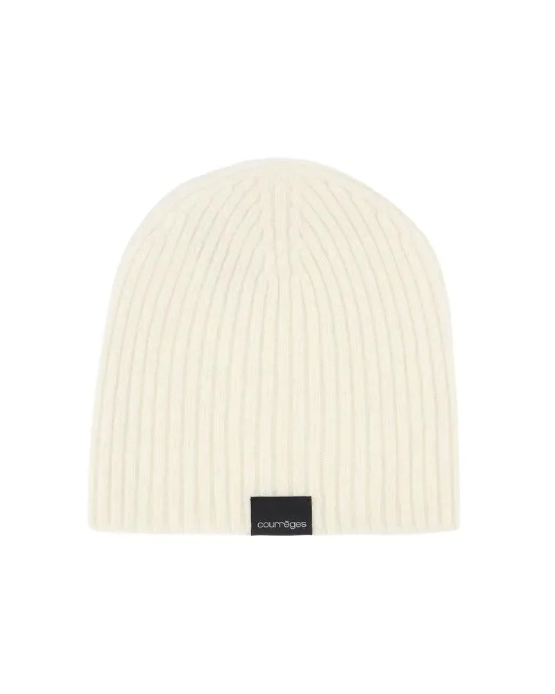 Courrèges Caps & Mützen Ac Ribbed Beanie - Wool - Neutral weiß Weiß