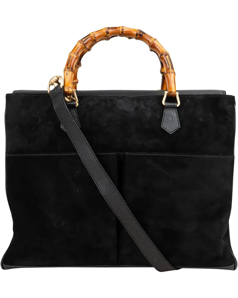 Gucci Crossbody Bags  Black Suede Bamboo Handbag schwarz Schwarz